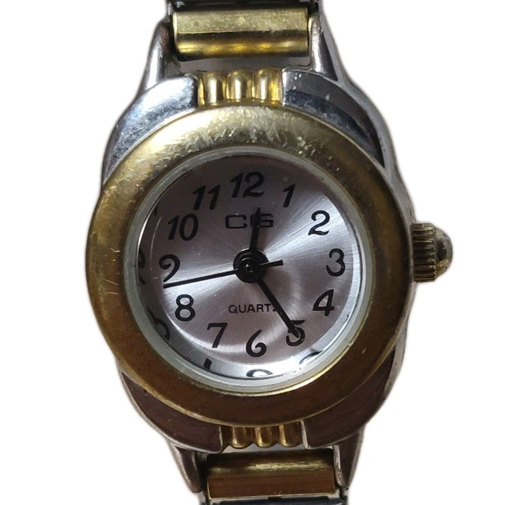 CG Gold Tone Analog Quartz Watch Mother Of Pearl Dial Tested New Battery Working